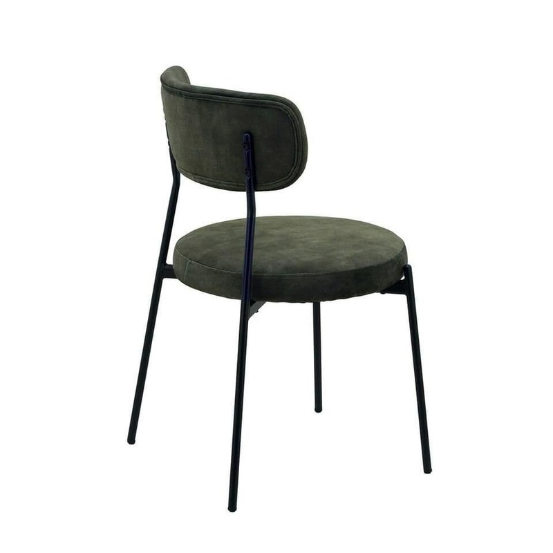 Black Round Marble Table with Set of 4 Deep Green Stackable Chairs