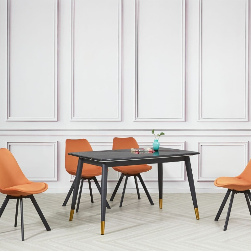 Alexandra Black Dining Table with 4 Velvet Tulip Chairs