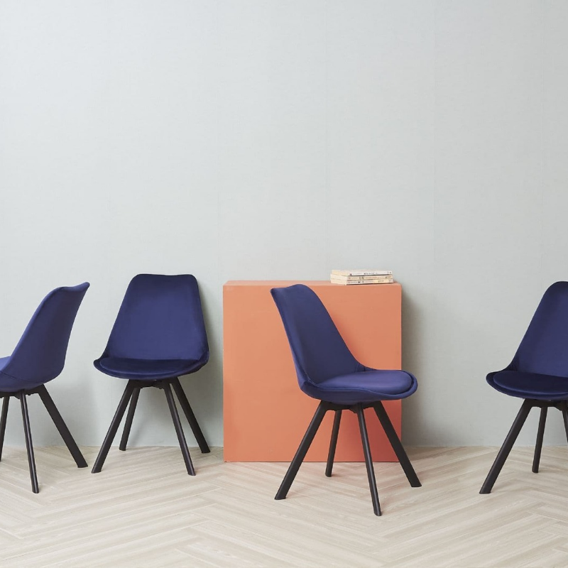 Alexandra Black Dining Table with 4 Velvet Tulip Chairs