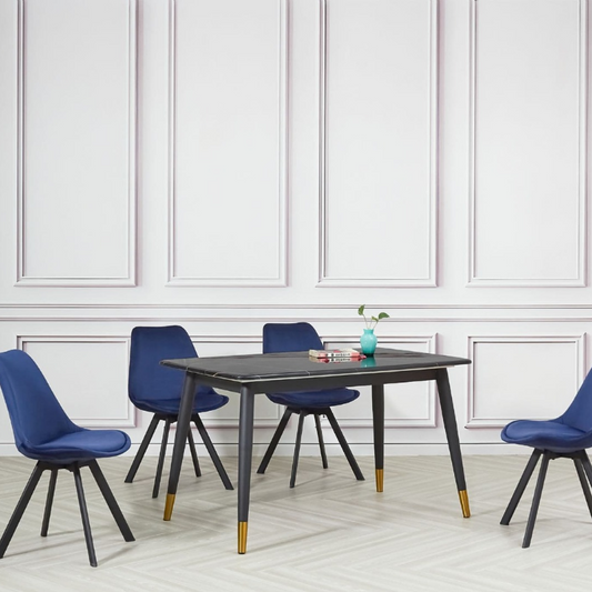 Alexandra Black Dining Table with 4 Velvet Tulip Chairs