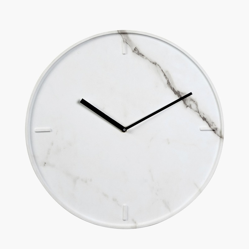 White Marble Effect Wood Veneer Round Wall Clock