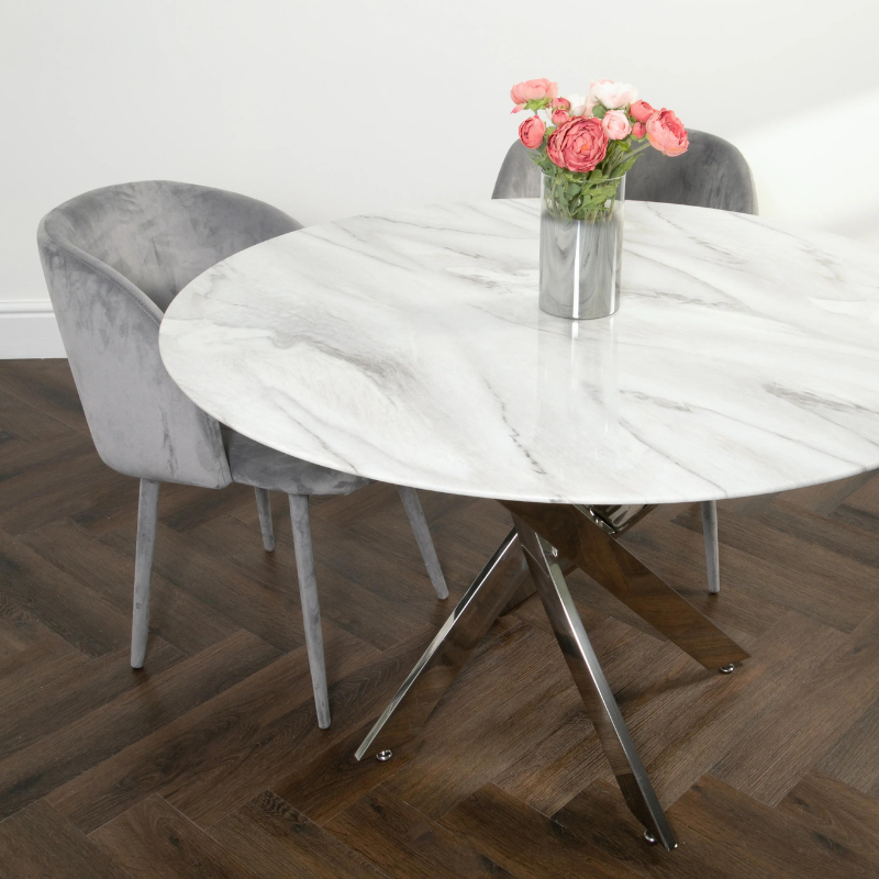 Marble Round Glass Dining Table