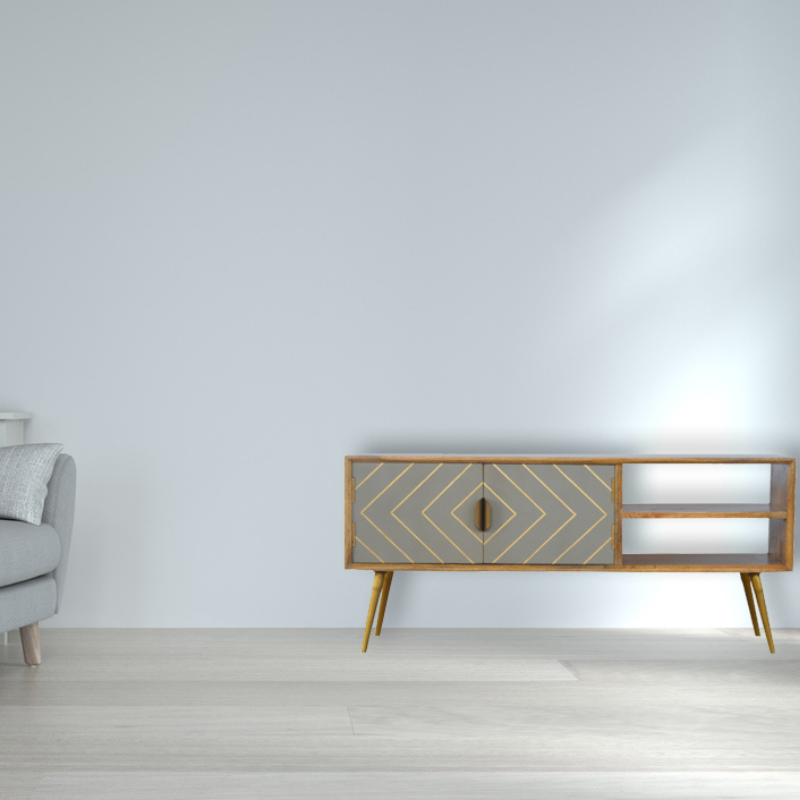 Sleek Cement Brass Inlay Media Unit