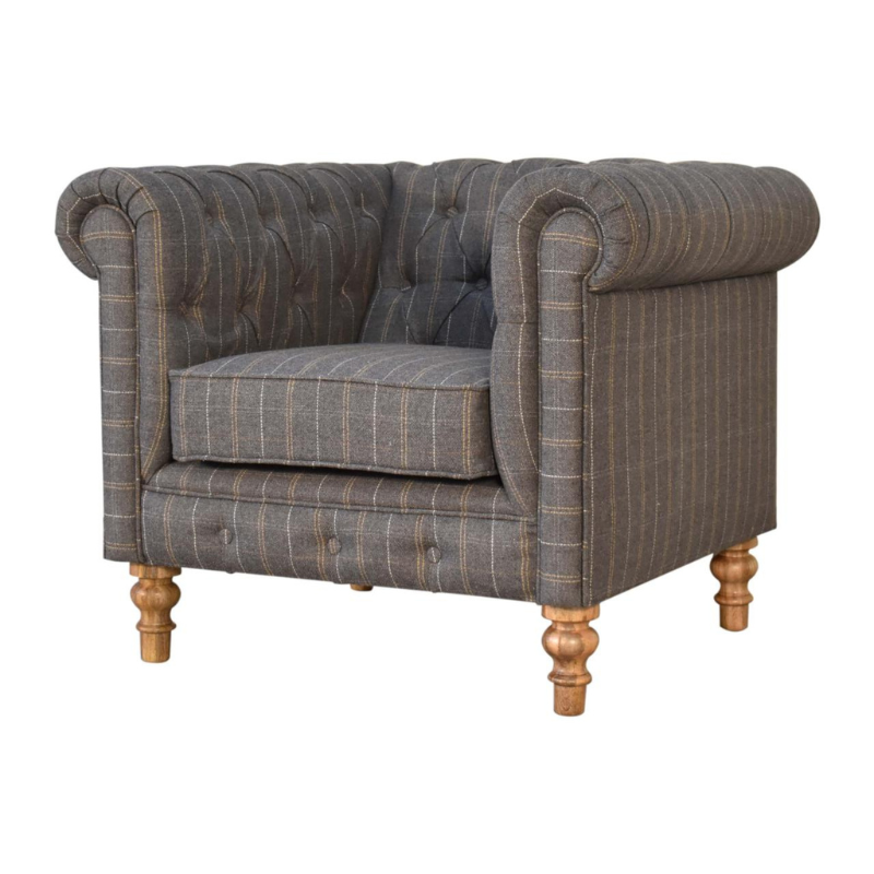 Pewter Tweed Chesterfield Armchair