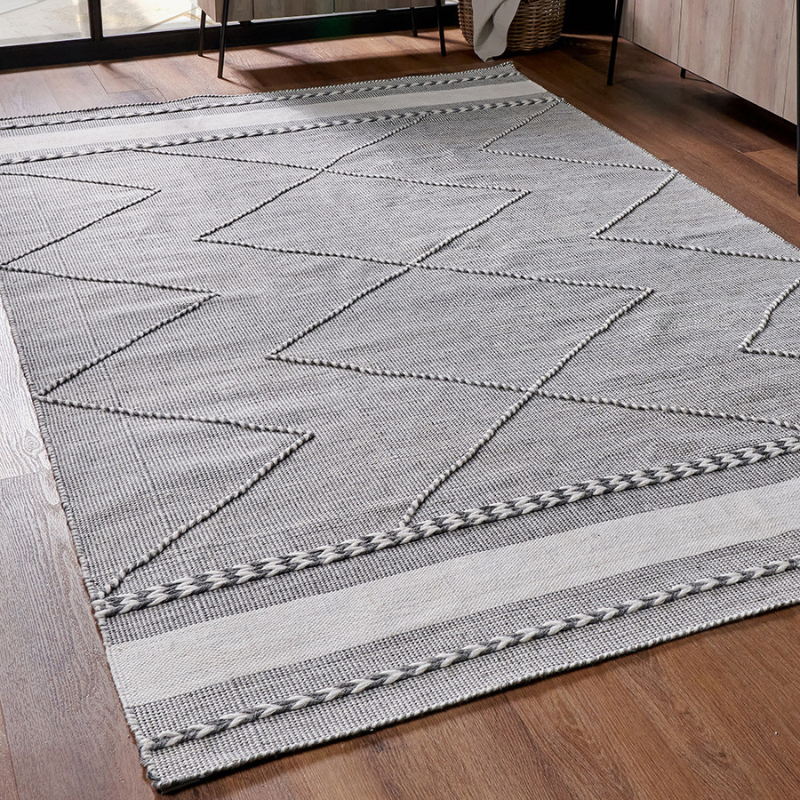 Grey and White Plaited Stripe Design Rug