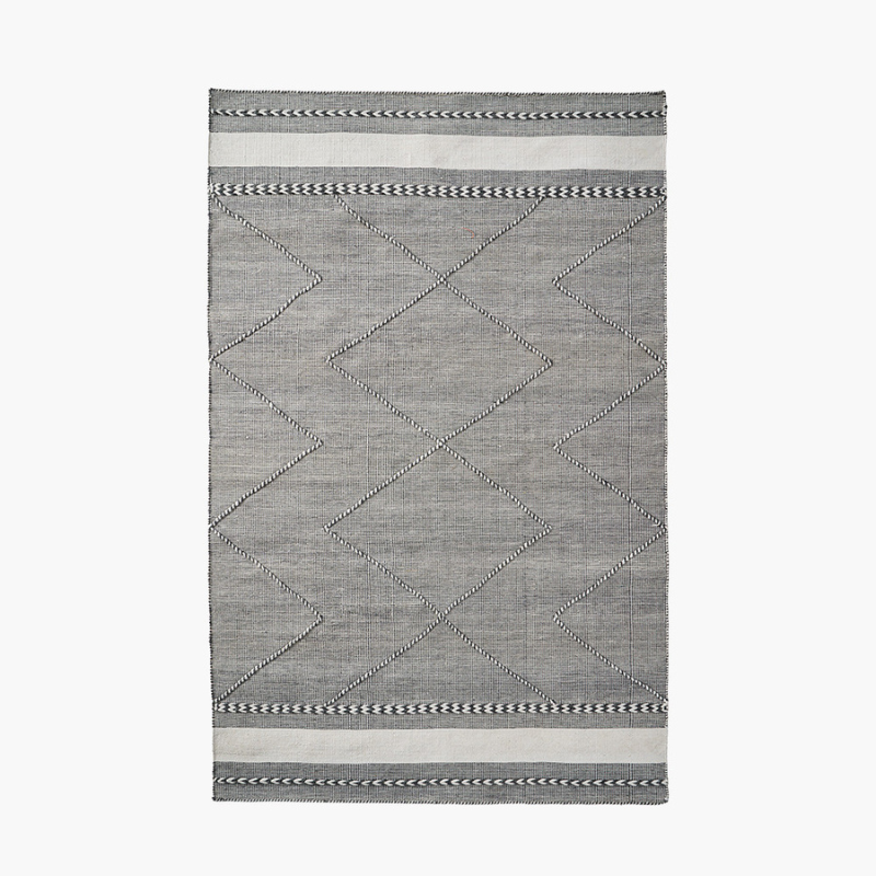 Grey and White Plaited Stripe Design Rug