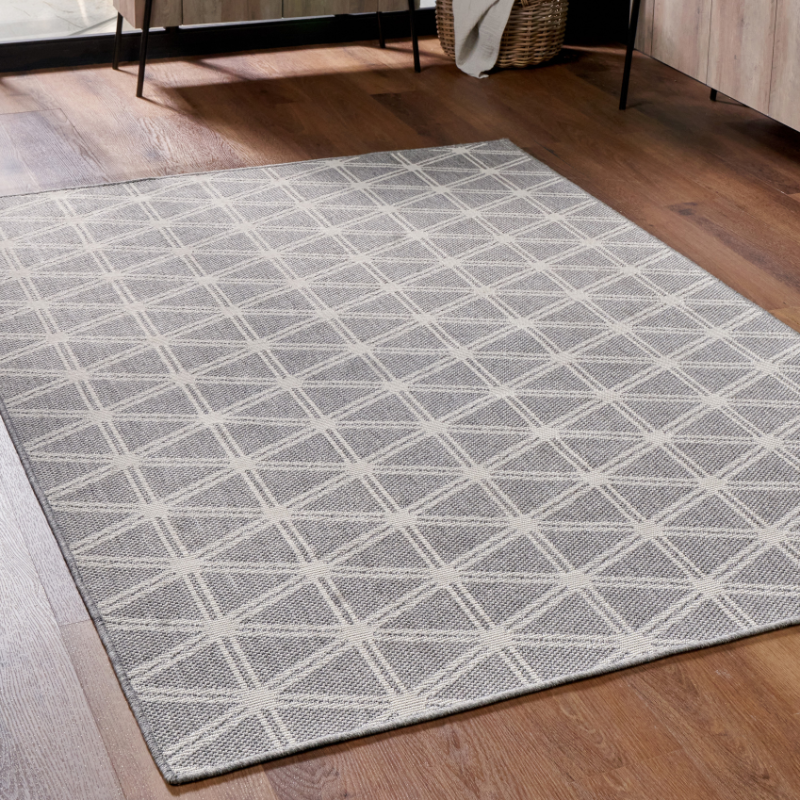 Silver and White Geometric Design Rug