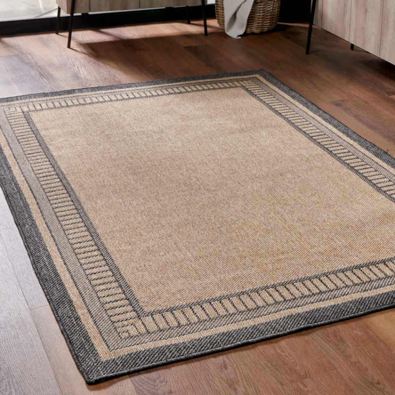 Natural and Black Border Design Rug