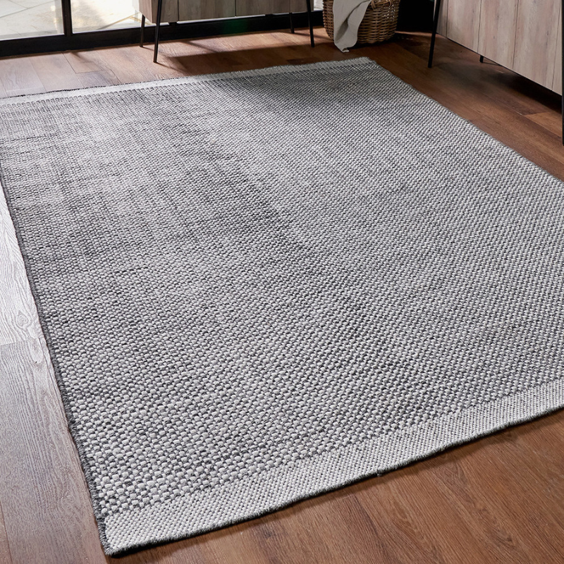 Graphite and White Basket Weave Design Rug