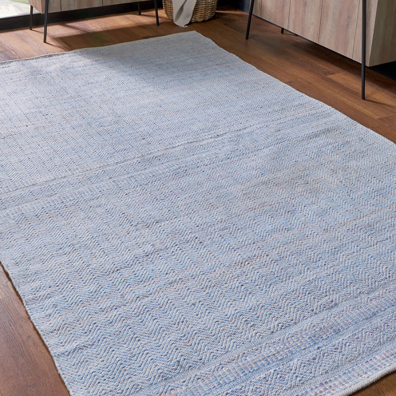 Aqua Blue and White Inca Design Rug