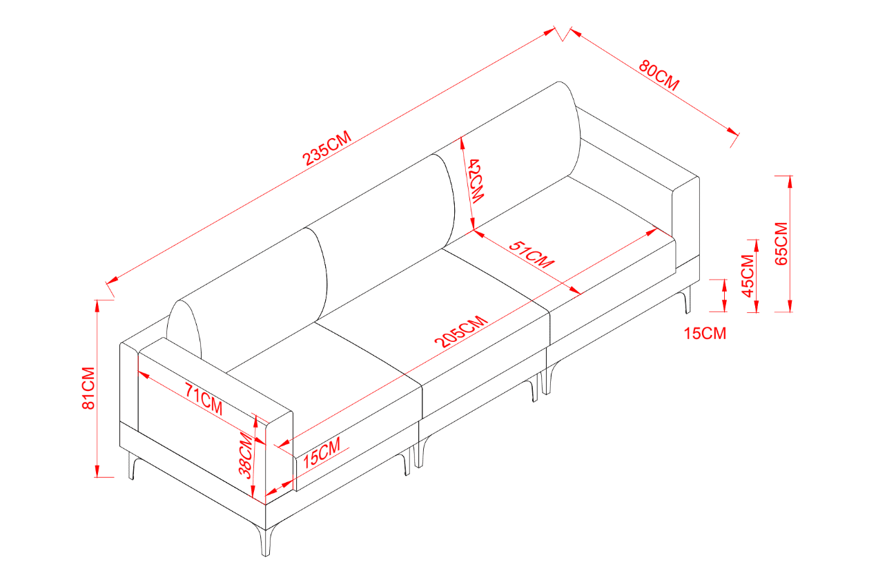 Anek 3 Seater Sofa with Ottoman